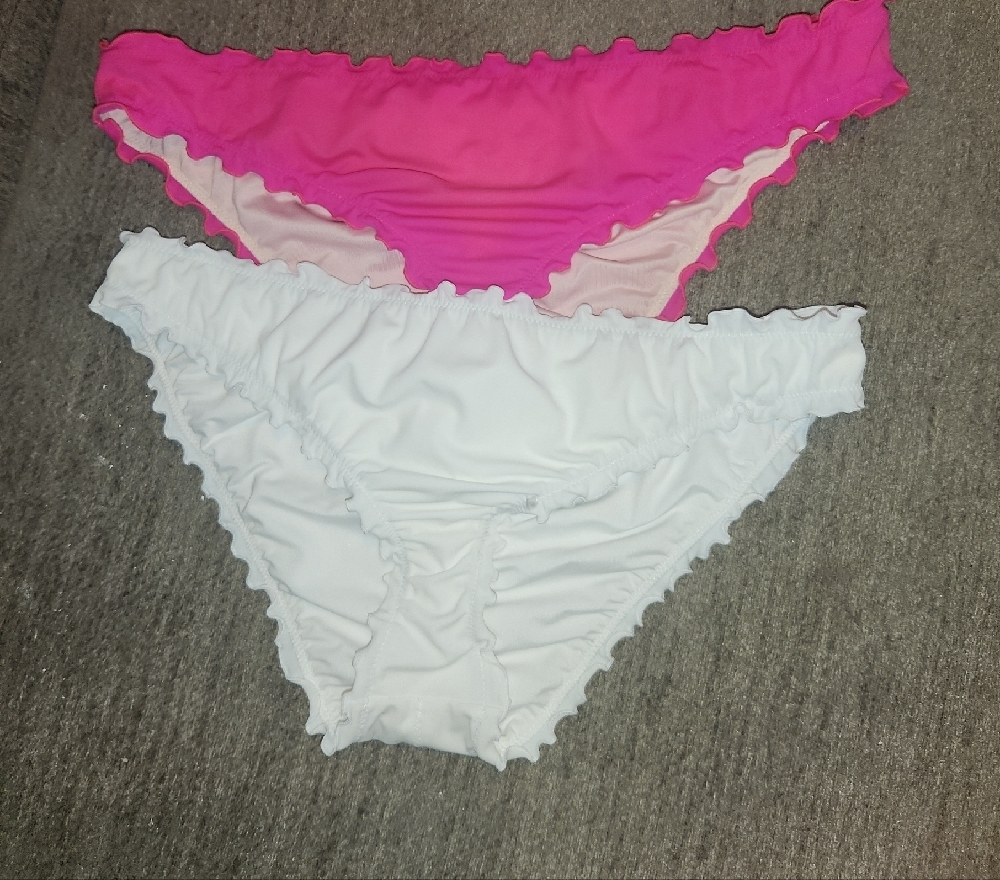 Women's White Ruffled Bikini Bottoms Bridal Ruched Large